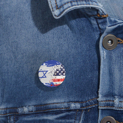 Israel USA Flag Round Pins by Far Out Prints & Co.