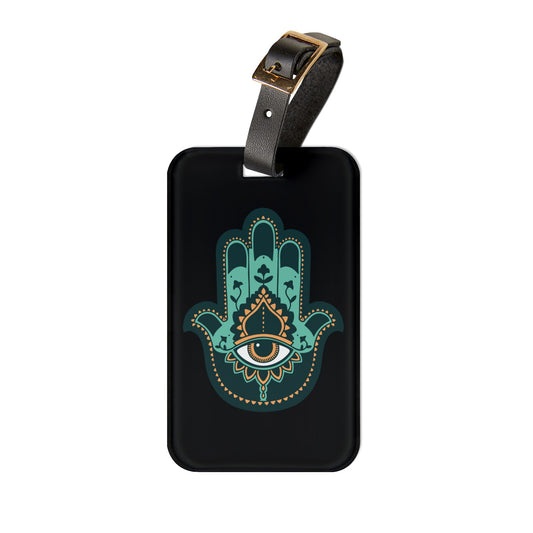Hamsa Turqoise | Premium Acrylic and Leather Luggage Tag | by Far Out Prints & Co