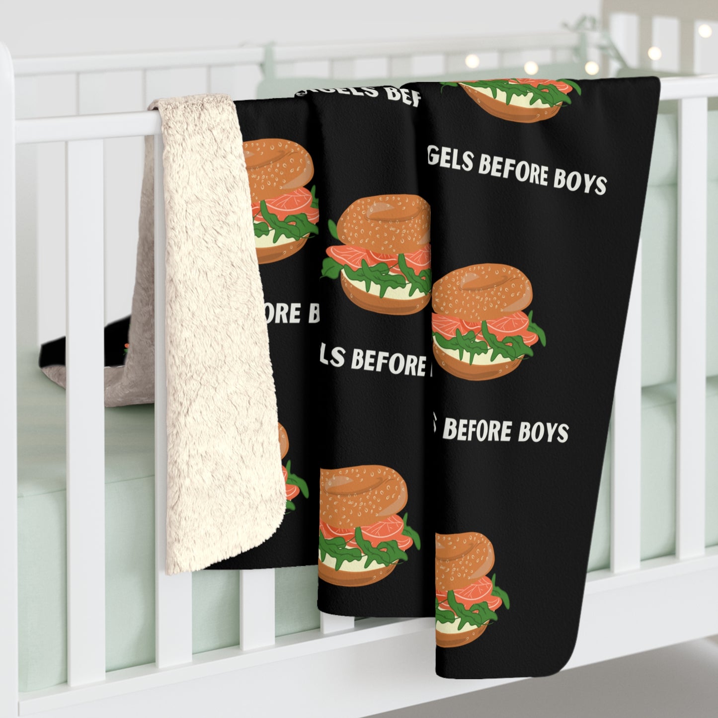 Bagels Before Boys - Jewish Judaism Israel Israeli Yenta - Sherpa Fleece Blanket - by Far Out Prints & Co.