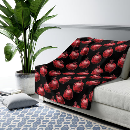 Bright Red Pomegranate Sketch - Jewish Judaism Israel Israeli Heritage - Sherpa Fleece Blanket - by Far Out Prints & Co.