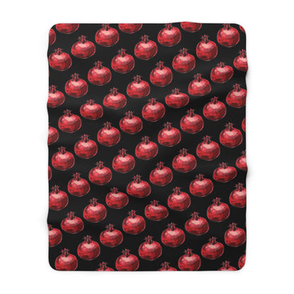 Bright Red Pomegranate Sketch - Jewish Judaism Israel Israeli Heritage - Sherpa Fleece Blanket - by Far Out Prints & Co.