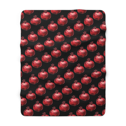 Bright Red Pomegranate Sketch - Jewish Judaism Israel Israeli Heritage - Sherpa Fleece Blanket - by Far Out Prints & Co.