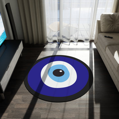 Ain Ha'ra Evil Eye Protection - Round Rug - Israeli Art Jewish Judaica Native - by Far Out Prints & Co.
