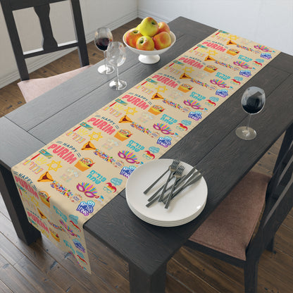 Happy Purim Pattern | Israel Israeli Judaism Judaica Jewish Holiday Themed | Table Runner | by Far Out Prints & Co.