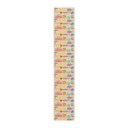 Happy Purim Pattern | Israel Israeli Judaism Judaica Jewish Holiday Themed | Table Runner | by Far Out Prints & Co.