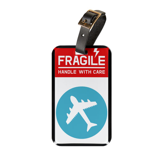 Fragile Handle With Care Aero Blue | Premium Acrylic and Leather Luggage Tag | by Far Out Prints & Co