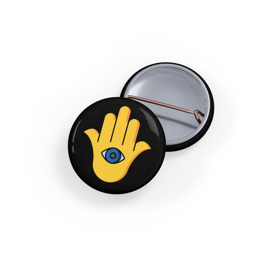 Yellow Hamsa Evil Eye - Pin Buttons - by Far Out Prints & Co.