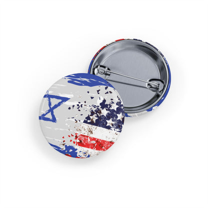 Israel USA Flag Round Pins by Far Out Prints & Co.
