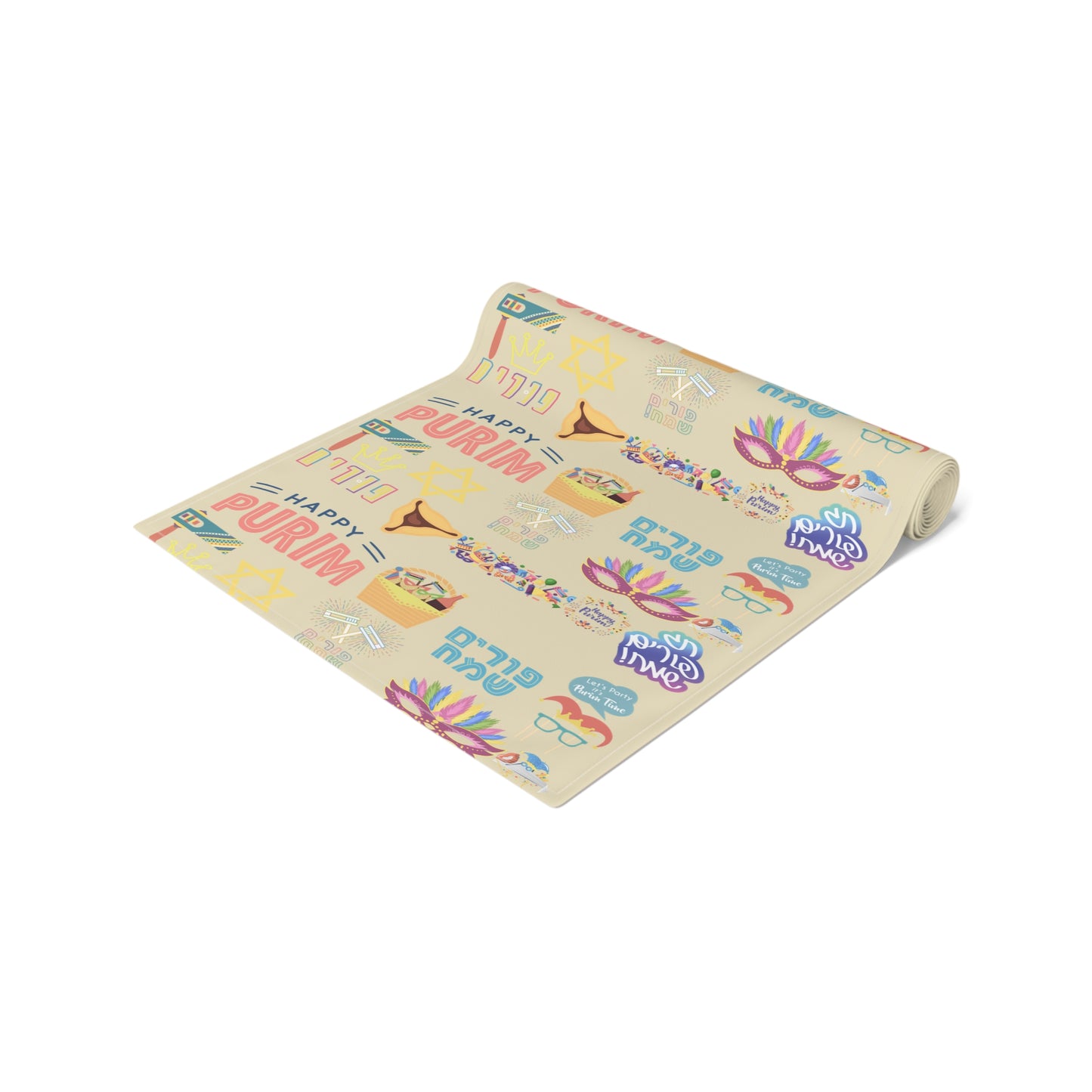 Happy Purim Pattern | Israel Israeli Judaism Judaica Jewish Holiday Themed | Table Runner | by Far Out Prints & Co.