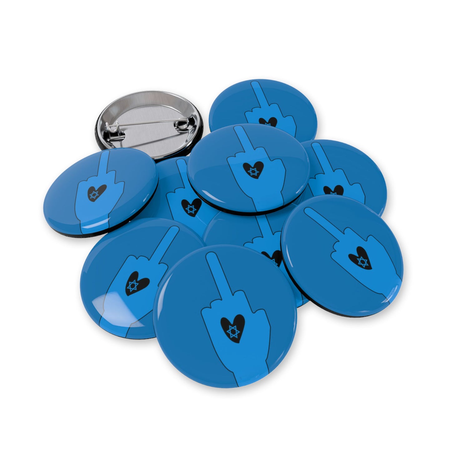 Blue Bloody Hands Middle Finger - Pin Buttons Pins - Israel Israeli Jewish Judaism Judaica - by Far Out Prints & Co.