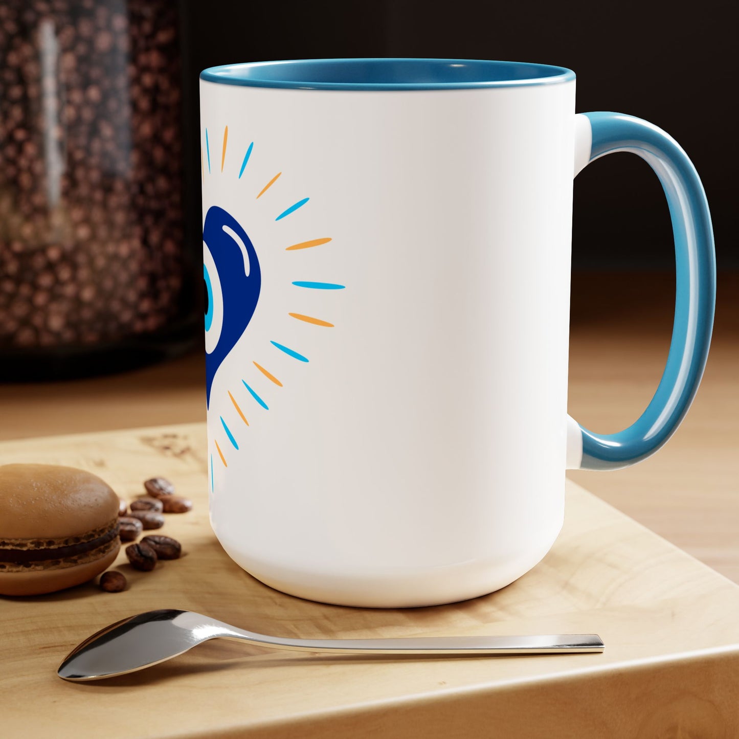 Evil Eye Heart Ain Ha'Ra - Two-Tone Coffee Mugs, 15oz - Cafe Lovers - Far Out Prints & Co.