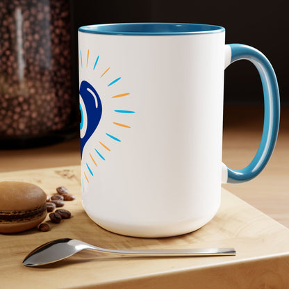 Evil Eye Heart Ain Ha'Ra - Two-Tone Coffee Mugs, 15oz - Cafe Lovers - Far Out Prints & Co.
