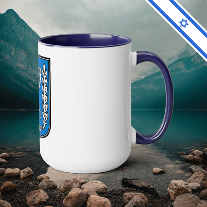 Emblem of Israel Israeli Hebrew Judaica Two-Tone Coffee Mugs, 15oz - by Far Out Prints & Co.