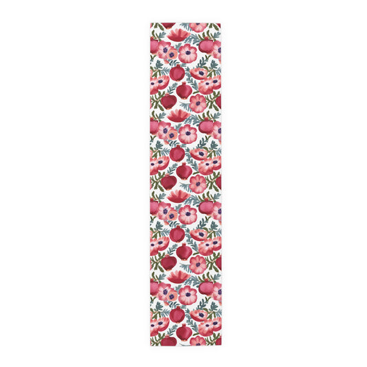 Rosh Hashanah Rosh HaShanah Rosh HaShana Rosh Ha-Shanah Pomegranate Anemone Flower Jewish Table Runner Israel Israeli Hebrew Table Runner