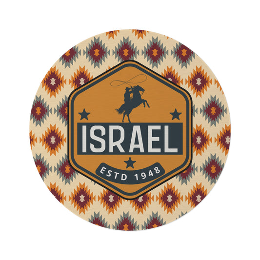 Israel Aztec Style Round Rug - Israeli Art Jewish Judaica Native - by Far Out Prints & Co.