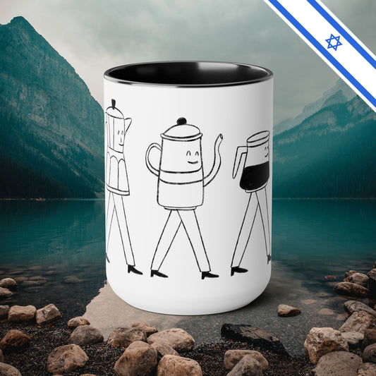 Coffee Road - Two-Tone Coffee Mugs, 15oz - Cafe Lovers - by Far Out Prints & Co.