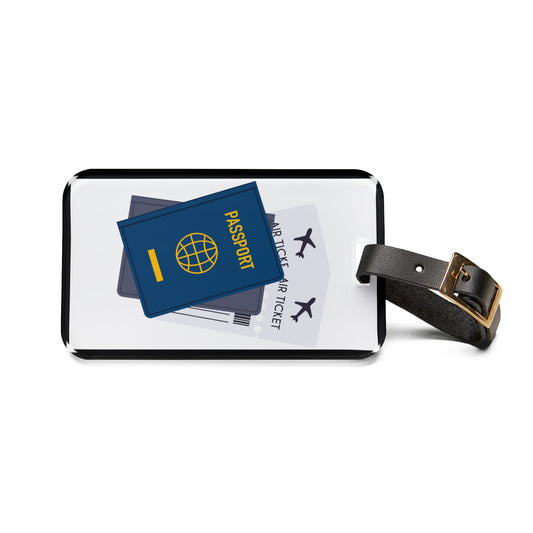 Passport and Flight Ticket | Premium Acrylic and Leather Luggage Tag | by Far Out Prints & Co