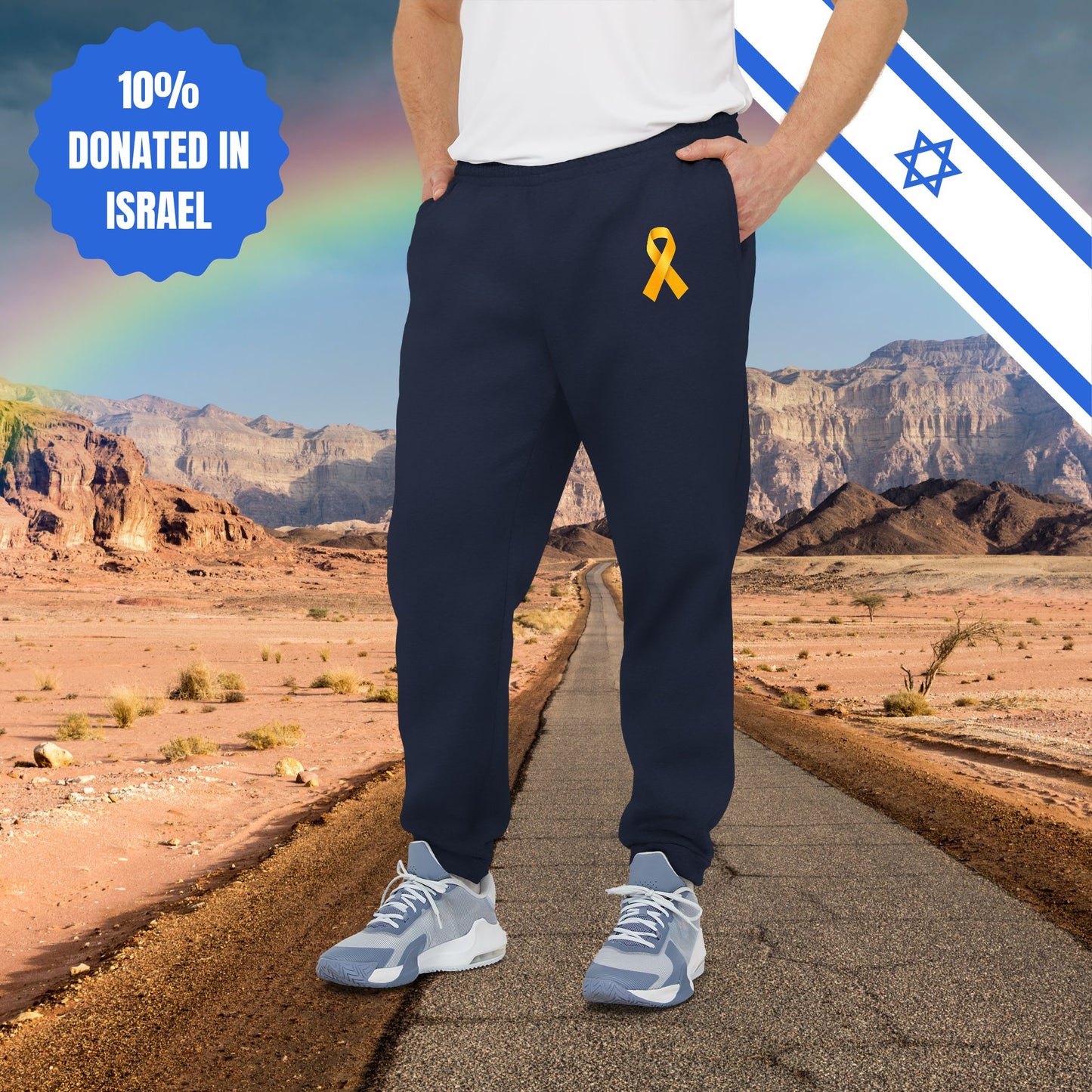 Yellow Ribbon Unisex Fleece Joggers Sports Pyjama Pants House Pants Sport Pants Athleisure Israel Israeli Hebrew Jewish Stand With Us