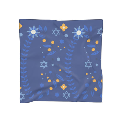 Dark Blue Flowers and Star of David | Jewish Judaism Judaica Israel Israeli Art | Poly Scarf | by Far Out Prints & Co