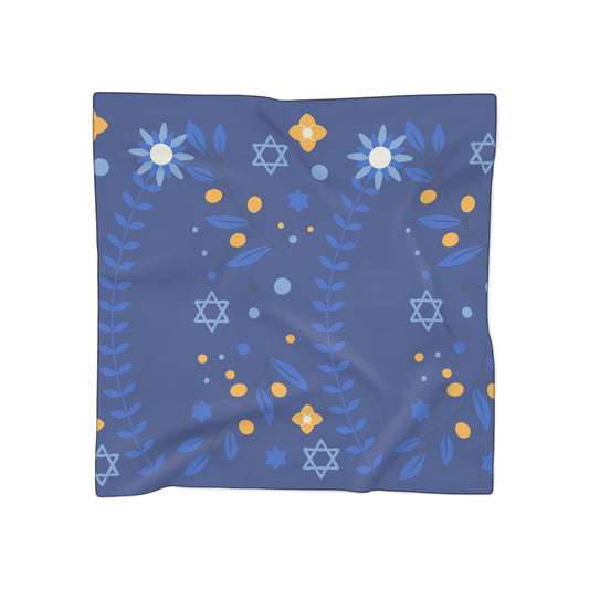 Dark Blue Flowers and Star of David | Jewish Judaism Judaica Israel Israeli Art | Poly Scarf | by Far Out Prints & Co