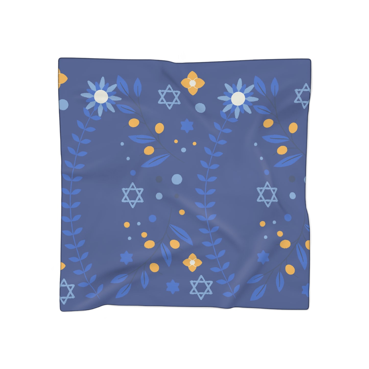 Dark Blue Flowers and Star of David | Jewish Judaism Judaica Israel Israeli Art | Poly Scarf | by Far Out Prints & Co