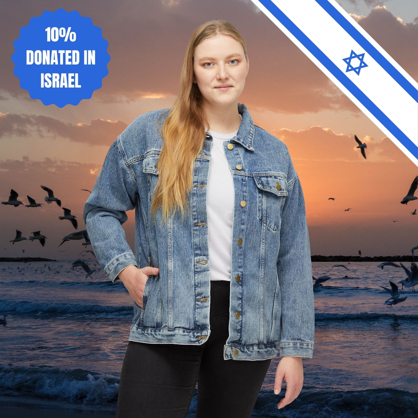 We Want Peace In The World - Women's Denim Jacket - Israel Israeli Jewish Judaism Peace Worldwide - by Far Out Prints & Co.