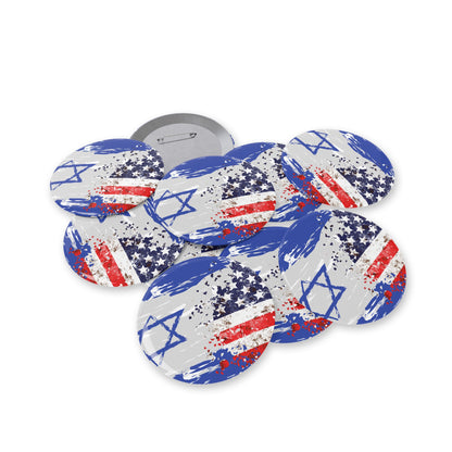 Israel USA Flag Round Pins by Far Out Prints & Co.