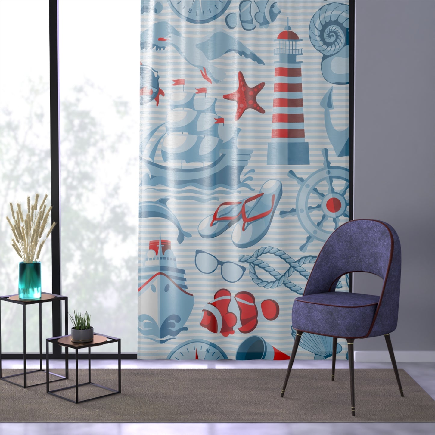 Day At The Beach Ocean Marin Designs | Premium Window Curtain | by Far Out Prints & Co.