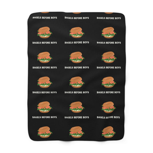 Bagels Before Boys - Jewish Judaism Israel Israeli Yenta - Sherpa Fleece Blanket - by Far Out Prints & Co.