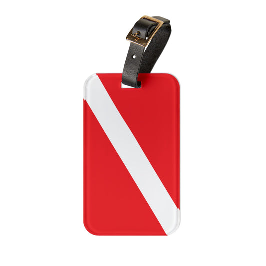 Scuba Diver Down Flag Premium Acrylic and Leather Luggage Tag | by Far Out Prints & Co