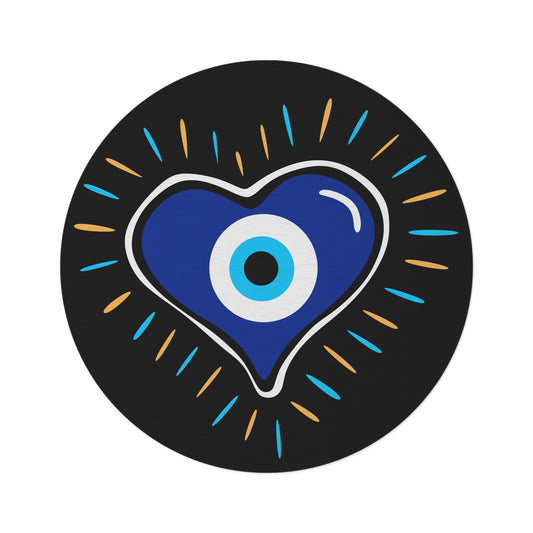Ain Ha'ra Love Heart - Round Rug - Israeli Art Jewish Judaica Native - by Far Out Prints & Co.