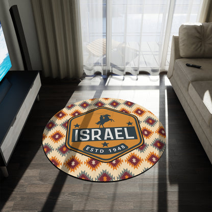 Israel Aztec Style Round Rug - Israeli Art Jewish Judaica Native - by Far Out Prints & Co.