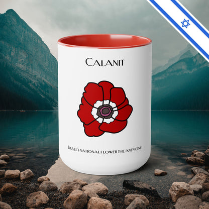 Calanit Israel's National Flower - Two-Tone Coffee Mugs, 15oz - Cafe Lovers - Far Out Prints & Co.