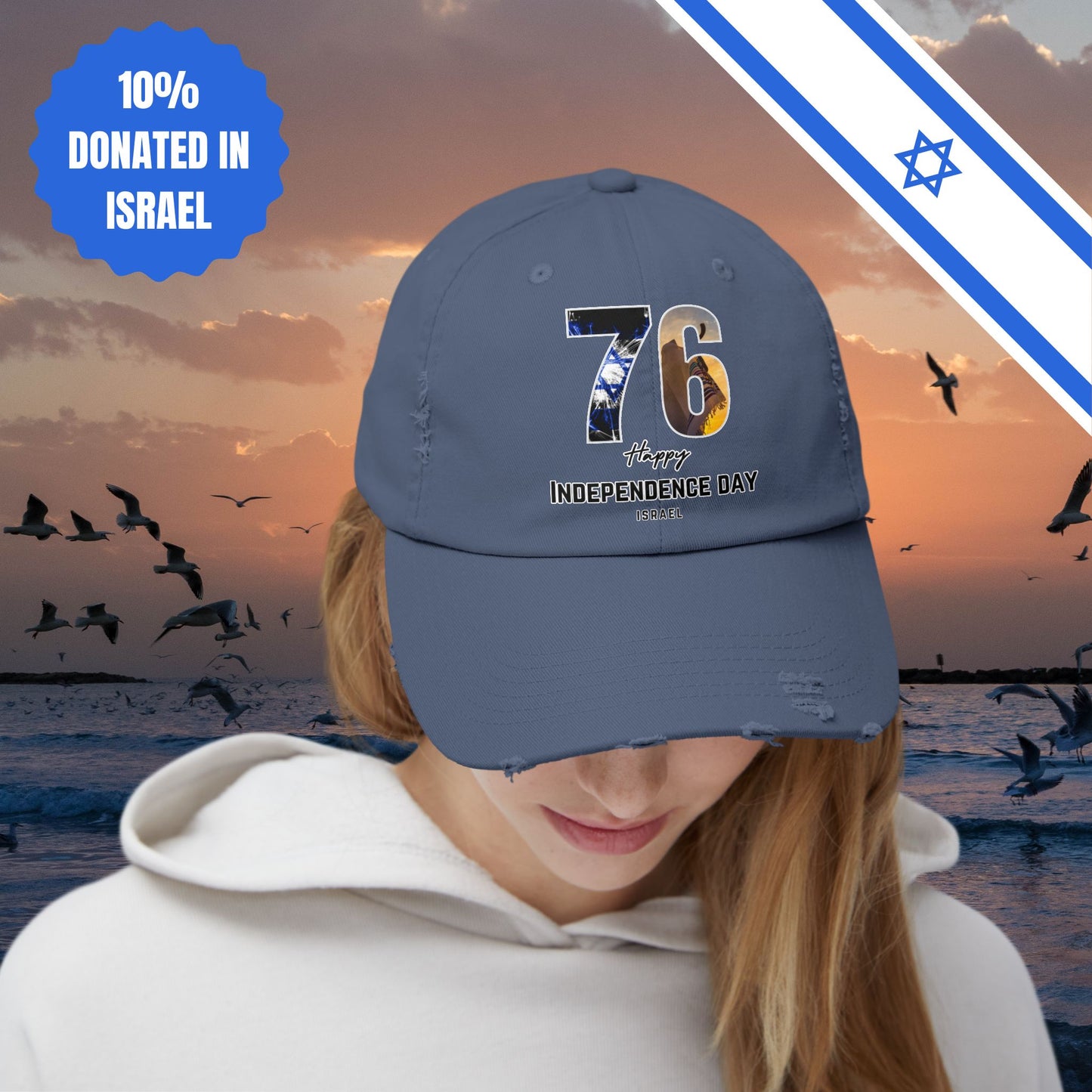 76 Independence Day Israel Hat for Him or Her Unisex Distressed Cap Gift Israel Jewish Present Judaism Israeli Zionist Zionism Cap