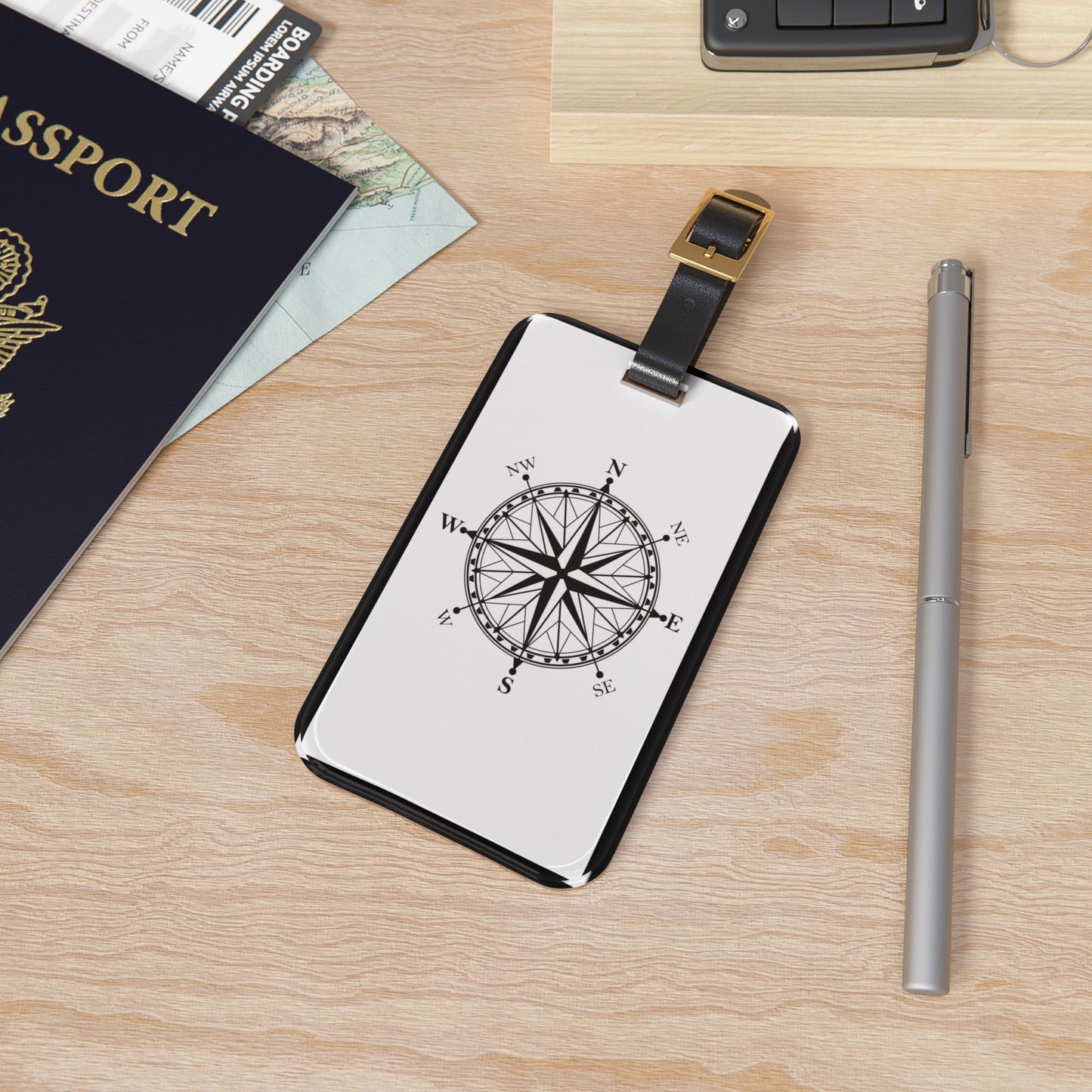 Compass To Adventures | Premium Acrylic and Leather Luggage Tag | by Far Out Prints & Co