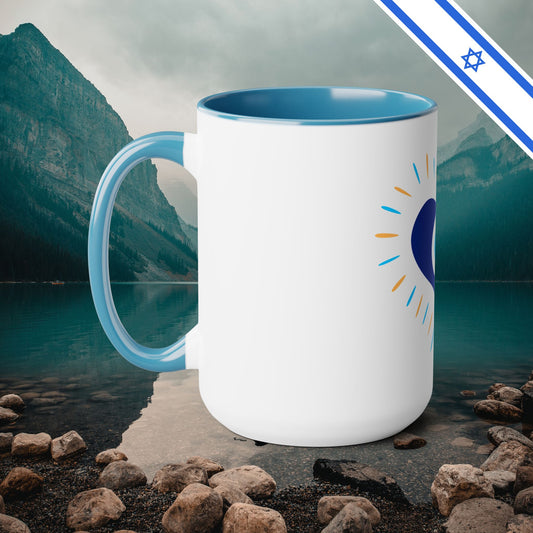 Evil Eye Heart Ain Ha'Ra - Two-Tone Coffee Mugs, 15oz - Cafe Lovers - Far Out Prints & Co.