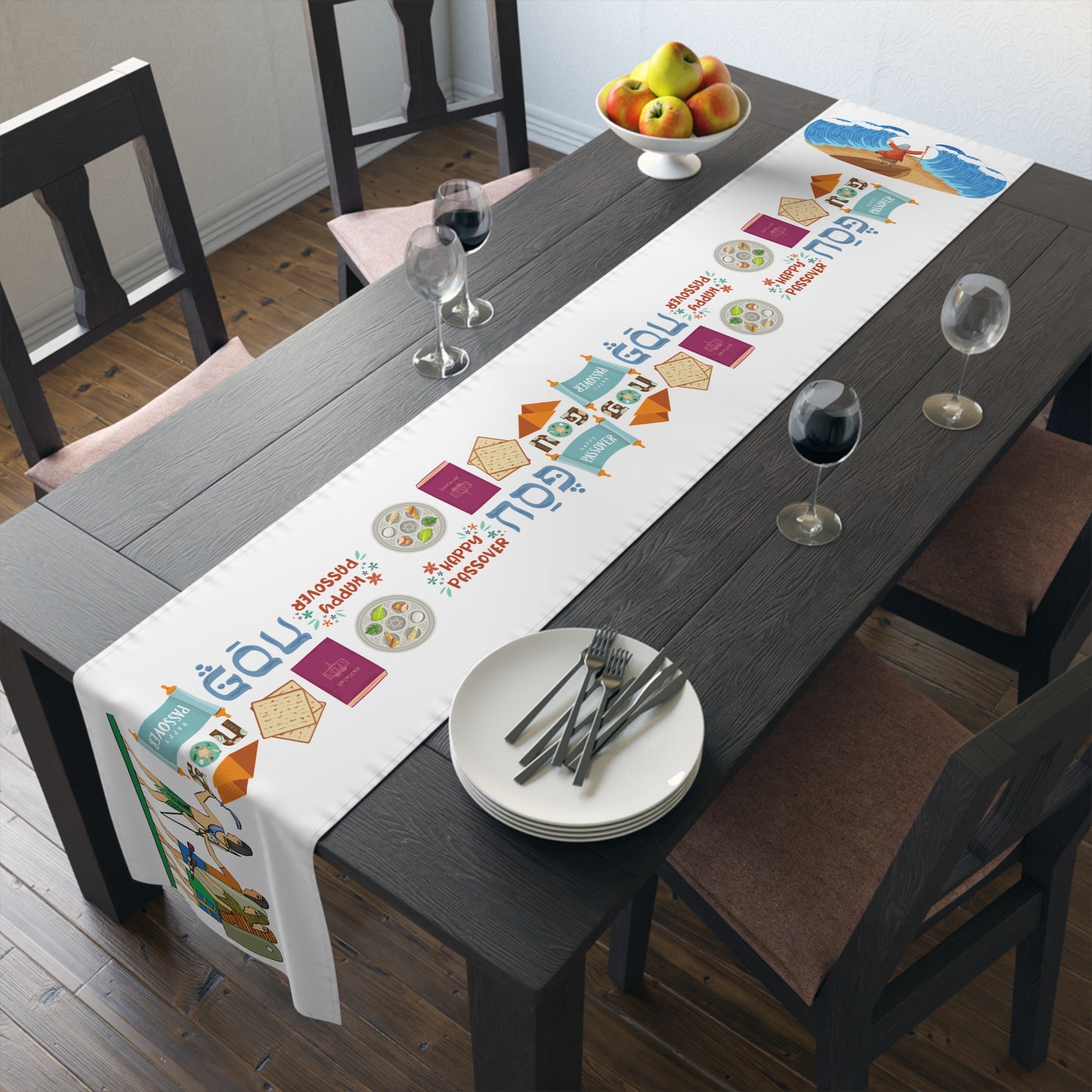 Happy Passover Design Pesach Pharoah Moses | Israel Israeli Judaism Judaica Jewish Holiday Themed | Table Runner | by Far Out Prints & Co.