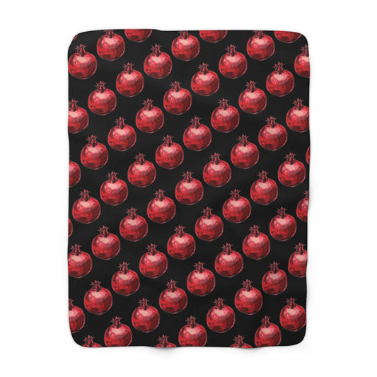 Bright Red Pomegranate Sketch - Jewish Judaism Israel Israeli Heritage - Sherpa Fleece Blanket - by Far Out Prints & Co.
