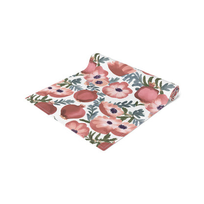 Rosh Hashanah Rosh HaShanah Rosh HaShana Rosh Ha-Shanah Pomegranate Anemone Flower Jewish Table Runner Israel Israeli Hebrew Table Runner