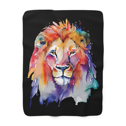 Lion Watercolor Rainbow - Sherpa Fleece Blanket - by Far Out Prints & Co.
