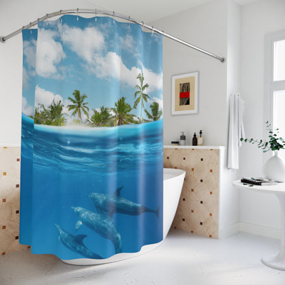 Shower Curtains, Dolphin Island Marine Life Design, Bathroom Decor Enhancement, Perfect Gift for Ocean Lovers