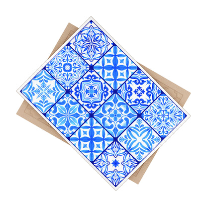 Blue and White Moroccan Design 2 - Jewish Art Judaica Judaism Israel Israeli - Ceramic Photo Tile - Far Out Prints & Co.