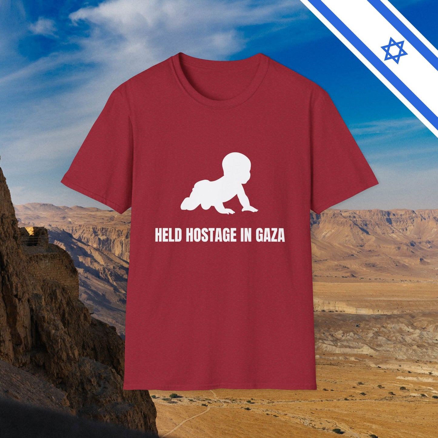 A BABY is held HOSTAGE in GAZA - T-Shirt - Israel Israeli Jewish Judaism Zionist Bring Them Home - by Far Out Prints & Co.