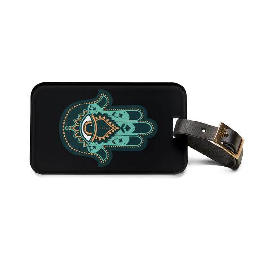 Hamsa Turqoise | Premium Acrylic and Leather Luggage Tag | by Far Out Prints & Co