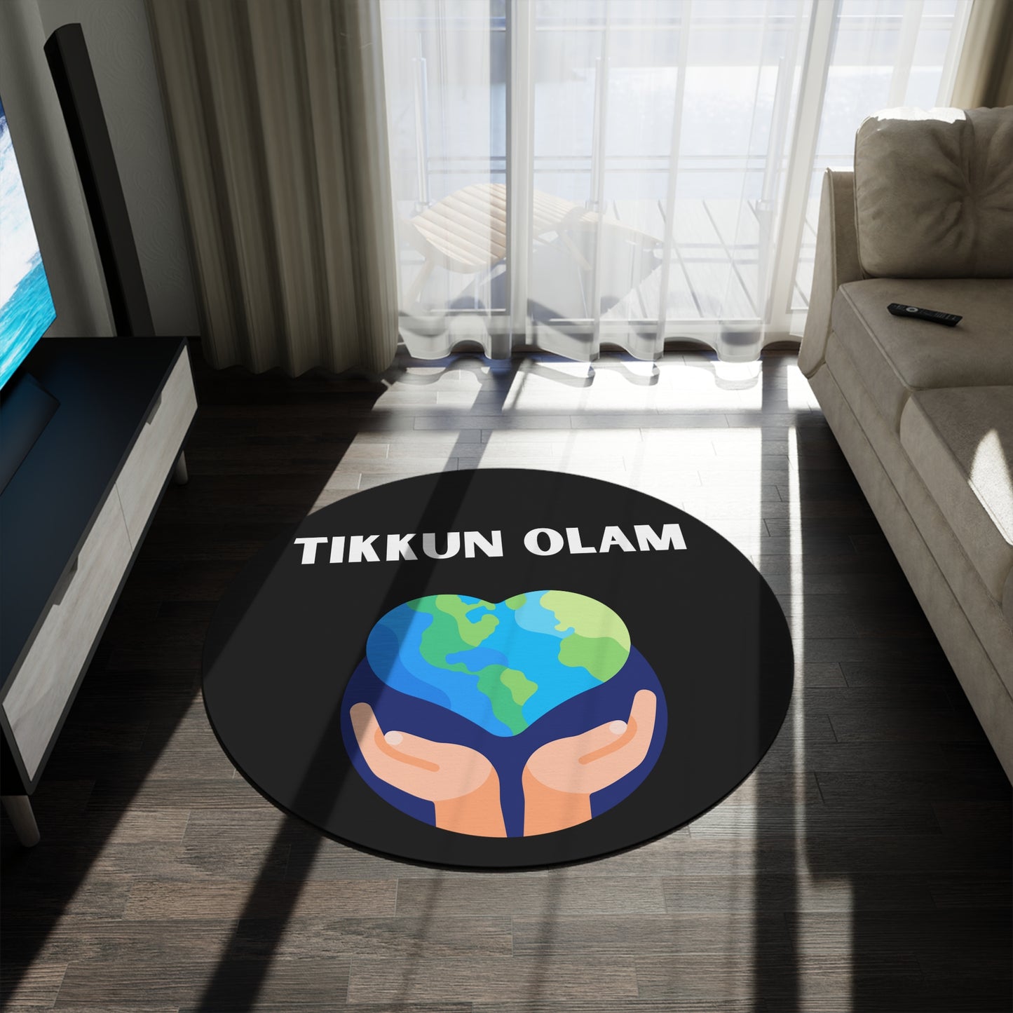 Tikkun Olam - Round Rug - Israeli Art Jewish Judaica Native - by Far Out Prints & Co.