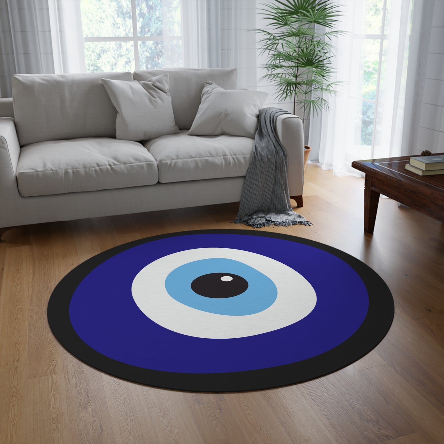 Ain Ha'ra Evil Eye Protection - Round Rug - Israeli Art Jewish Judaica Native - by Far Out Prints & Co.