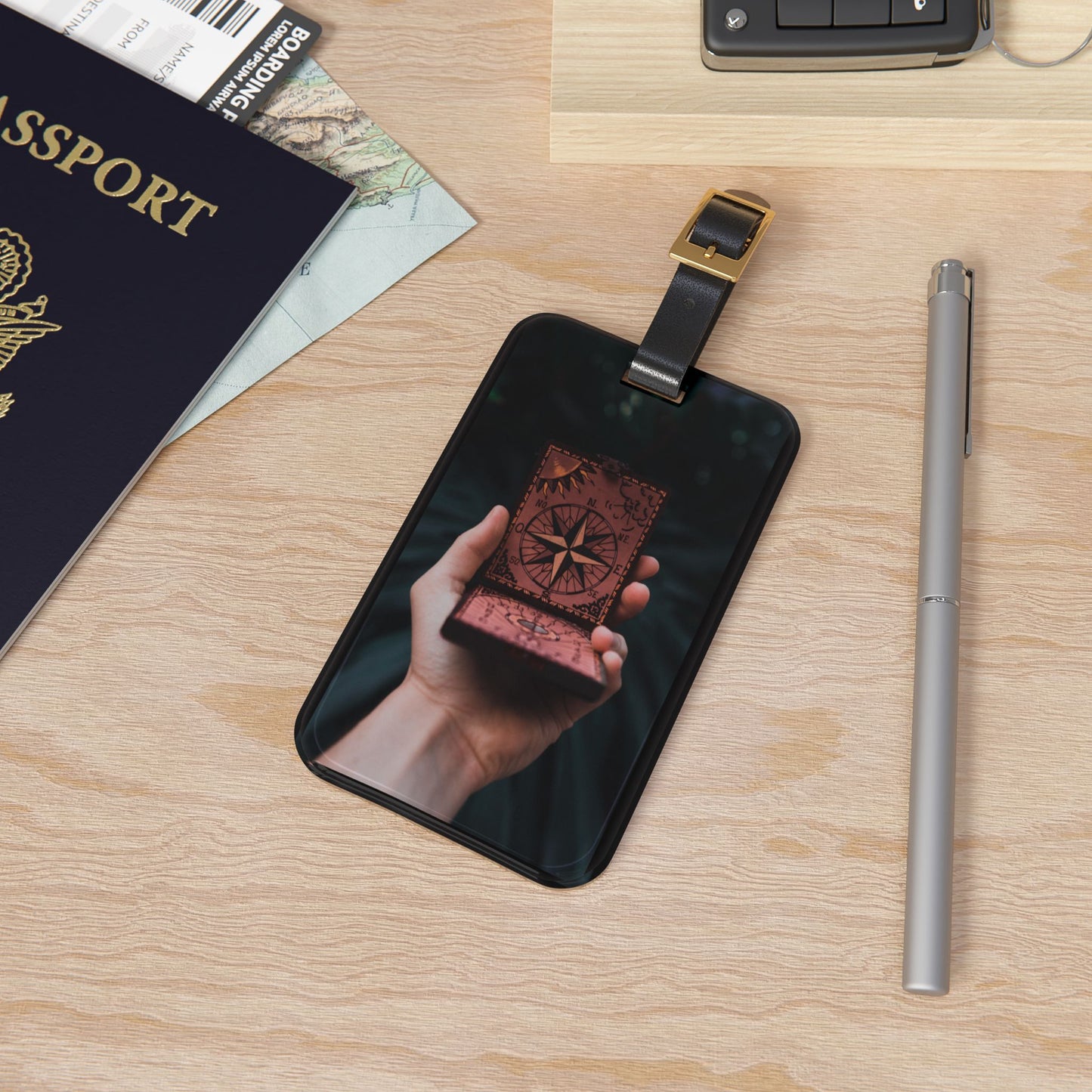 Mans' Search For Meaning Compass | Premium Acrylic and Leather Luggage Tag | by Far Out Prints & Co