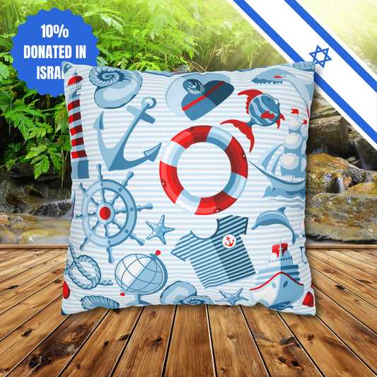 Navy Beach Marine Double Sided Pattern Square Pillowcase