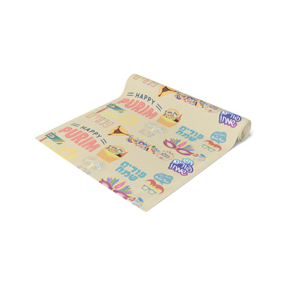 Happy Purim Pattern | Israel Israeli Judaism Judaica Jewish Holiday Themed | Table Runner | by Far Out Prints & Co.