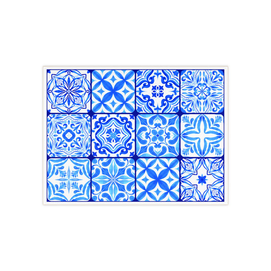Blue and White Moroccan Design 2 - Jewish Art Judaica Judaism Israel Israeli - Ceramic Photo Tile - Far Out Prints & Co.